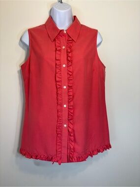 Annie Alexander Silk Coral Sleeveless Top Ruffle M